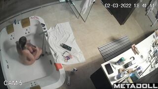Blonde MILF shower spy cam at home