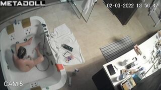 Blonde MILF shower spy cam at home