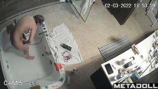 Blonde MILF shower spy cam at home