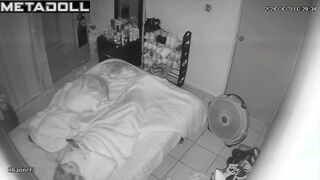 Fat blonde woman rubs her hairy pussy voyeur cam