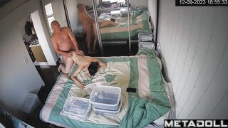 Tanned American brunette mother rides her boyfriend hidden IP camera