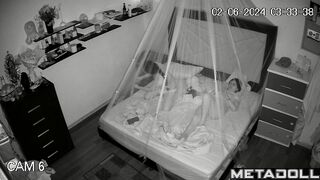 Naughty American brunette woman wets the bed while fucking hidden camera