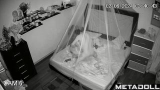 Naughty American brunette woman wets the bed while fucking hidden camera