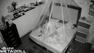Naughty American brunette woman wets the bed while fucking hidden camera