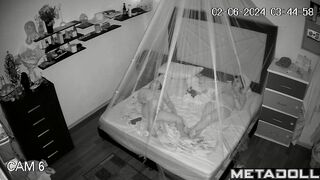 Naughty American brunette woman wets the bed while fucking hidden camera