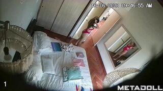Latina girl changes clothes in front of her stepdad
