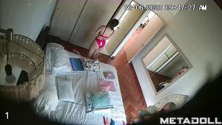Latina girl changes clothes in front of her stepdad