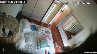 Latina girl changes clothes in front of her stepdad