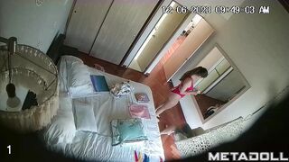 Latina girl changes clothes in front of her stepdad