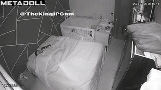 Tanned French brunette mom fucks her husband in her daughter’s room spy cam