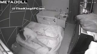 Tanned French brunette mom fucks her husband in her daughter’s room spy cam
