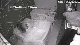 Tanned French brunette mom fucks her husband in her daughter’s room spy cam