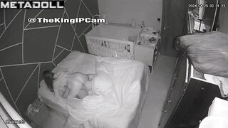 Tanned French brunette mom fucks her husband in her daughter’s room spy cam