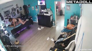 Mature French couple fucks in a tattoo studio