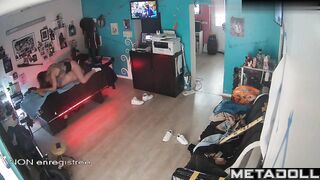 Mature French couple fucks in a tattoo studio
