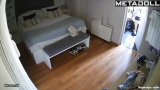 British blonde woman is naked in her room