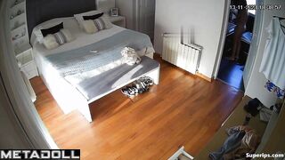 British blonde woman is naked in her room