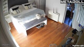 British blonde woman is naked in her room