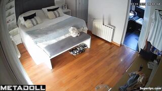 British blonde woman is naked in her room