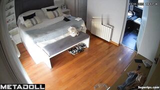 British blonde woman is naked in her room