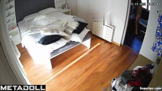 Gorgeous British woman gets dressed in her room