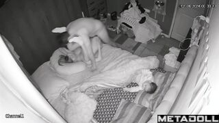 Fat French brunette MILF gives her husband a handjob spy cam
