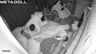 Fat French brunette MILF gives her husband a handjob spy cam