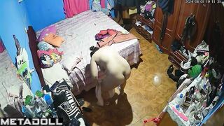 Lesbian Spanish brunette mom changes her bra before watching porn