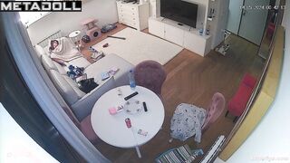 European woman masturbates on the sofa