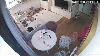 European woman masturbates on the sofa