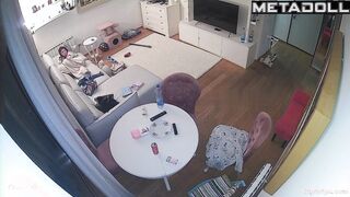 European woman masturbates on the sofa