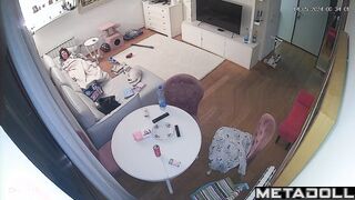 European woman masturbates on the sofa