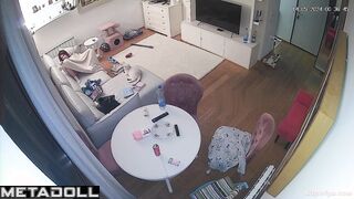 European woman masturbates on the sofa