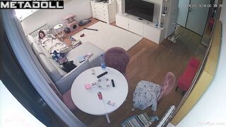 European woman masturbates on the sofa