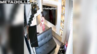 Tattooed Ukrainian brunette bar dancer changes her panties alone