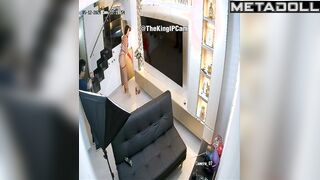 Tattooed Ukrainian brunette bar dancer changes her panties alone
