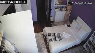 Lesbian Portuguese brunette porn model changes her bra before going to sleep