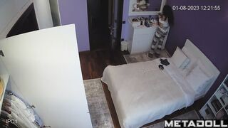 Lesbian Portuguese brunette porn model changes her bra before going to sleep