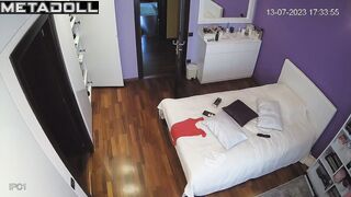 Horny British brunette doctor changes her bra alone