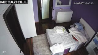 Single Portuguese brunette mother changes her clothes after work