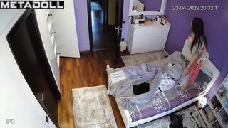 Tattooed Swedish brunette belly dancer changes her bra before masturbating