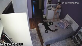 Naughty naked German brunette pornstar gets dressed before masturbating