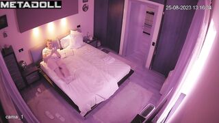 Busty Greek blonde student girl changes her dirty panties after taking a shower