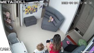 Young busty girl gets dressed in her room