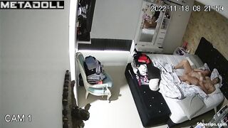 Latina wife rides her husband on the bed