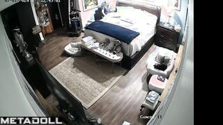 American blonde mom gets dressed in her room