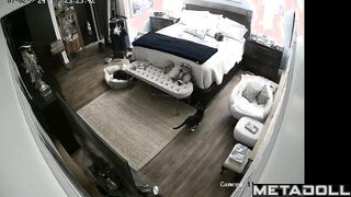American blonde mom gets dressed in her room
