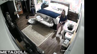 American blonde mom gets dressed in her room