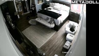 American blonde mom gets dressed in her room