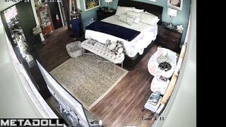 American blonde mom gets dressed in her room